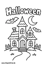 Halloween haunted house with bats simple coloring page