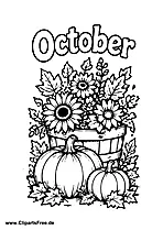 October Pumpkins with Autumn Flowers Coloring Page