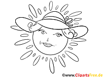Schöne Malvorlage Sonne  mit Hut