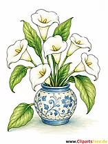 Calla-Lilien in einer verzierten Keramikvase Bild