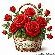 Digitale Illustration eines Geschenkkorbs mit roten Rose