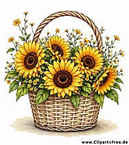 Korb gefüllt mit leuchtend gelben Sonnenblumen Illustration