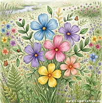 Sommerwiese mit verschiedenen Blumen Bild