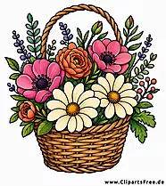 Weidenkorb mit verschiedenen Blumen Bild