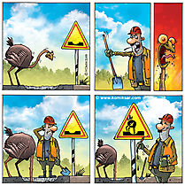 Comic Strauss auf der Baustelle