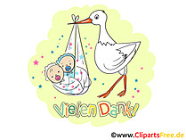 Dankeskarten Baby - Storch mit Baby