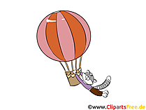 Heißluftballon fliegt im Himmel mit Katze Bild, Clipart, Illustration