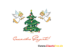 Рождественская ёлка и ангелы клипарт, открытка на Рождество