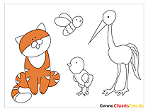 Applikation Katze, Küken, Biene, Storch zum Drucken