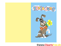 Klappkarte - Einladung mit Hund und Blumen zum Drucken kostenlos