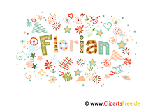 Florian männlicher Name Bild, Illustration dekorativ, Buchstaben Clipart