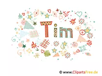 Tim männlicher Name Bild, Illustration dekorativ, Buchstaben Clipart