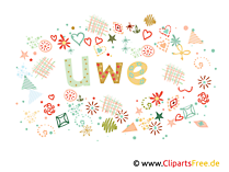 Uwe männlicher Vorname, dekorativer Schriftzug, Schriftgestaltung