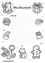 Weihnachts-Wunschliste mit Comic-Figuren