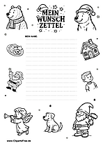 Wunschliste an Weihnachtsmann als Druckvorlage