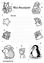 Wunschliste zu Weihnachten mit Cartoonmotiven