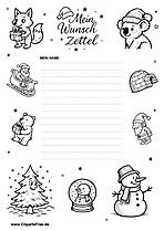 Wunschzettel Vorlage in Schwarz-Weiß