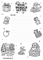 Wunschzettel zu Weihnachten als Druckvorlage