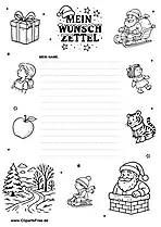 Wunschzettel zu Weihnachten als Druckvorlage