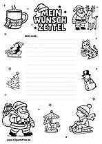 Wunschzettel zu Weihnachten mit Schneetieren