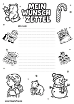 Wunschzettelvorlage zum Ausdrucken in Schwarz-Weiß