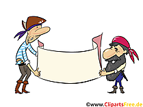 Piraten mit einem Banner zum Beschriften Clipart, Grafik, Bild, Illustration