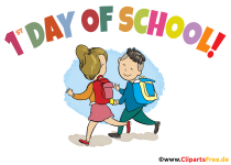 1. Tag in der Schule - Clipart mit Text auf Englisch