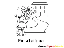 Mädchen geht in die Schule - Ausmalbilder Einschulung