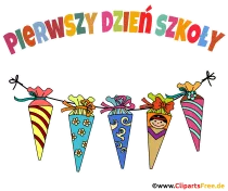 1. Schultag auf Polnisch Clipart mit Schultüten