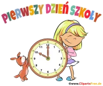 1. Tag in der Schule auf Polnisch Illustration, Glückwunschkarte, Bild