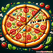 Clip Art Pizza mit Käse, Tomaten, Oliven