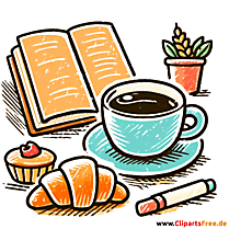 Clipart Pause mit Buch und Kaffee