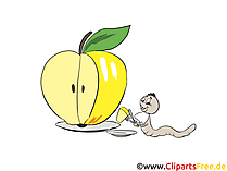 Gelber Apfel mit Wurm Bild, Clipart, Illustration