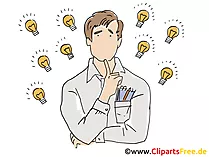 Mann mit Glühbirnen, Ideensuche Clipart, Grafik, Bild