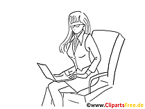 Schöne Frau am Arbeitsplatz Clipart schwarz-weiss