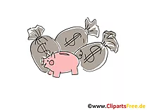 Sparschwein und Säcke mit Geld Clipart, Grafik