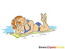 Bräunen Clipart, Frau am Strand Bild, Cartoon, Comic, Grafik