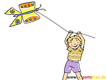 Drachen steigen lassen Clipart, Bild, Cartoon, Comic, Grafik