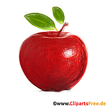 Æble med blade tegning med farveblyanter, clipart