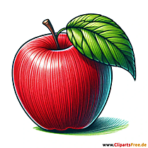Apfel mit grünem Blatt Illustration zum Drucken