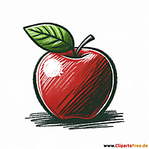 Ranka pieštas raudono obuolio piešinys, paveikslėlis, iliustracija
