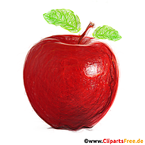 Červené jablko so zelenými listami kresba farebnými ceruzkami PNG