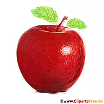 Roter Apfel mit grünen Blättern Zeichnung mit Buntstiften PNG