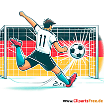 Deutscher Fussballspieler schießt den Ball ins Tor Clipart - kostenlose Fußballbilder