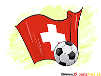 Schweiz Fußball Ball mit Fahne im Hintergrund Clipart-Illustration