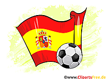 Spanien Fußball Ball mit Fahne im Hintergrund Clipart-Illustration