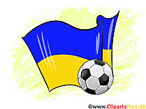Ukraine Fußball Ball mit Fahne im Hintergrund Clipart-Illustration