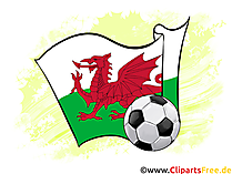Wales Fußball Ball mit Fahne im Hintergrund Clipart-Illustration