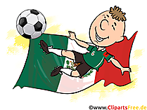 Fussballspieler mit mexikanischer Fahne im Hintergrund Clipart