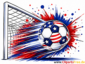 Illustration Ball im Fussballtor mit USA-Symbiolik